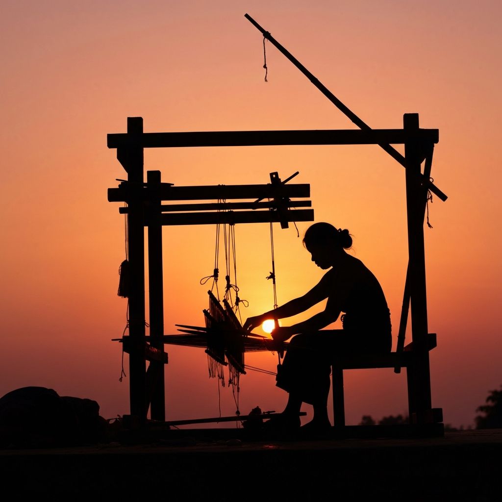 Artisan at weaving loom