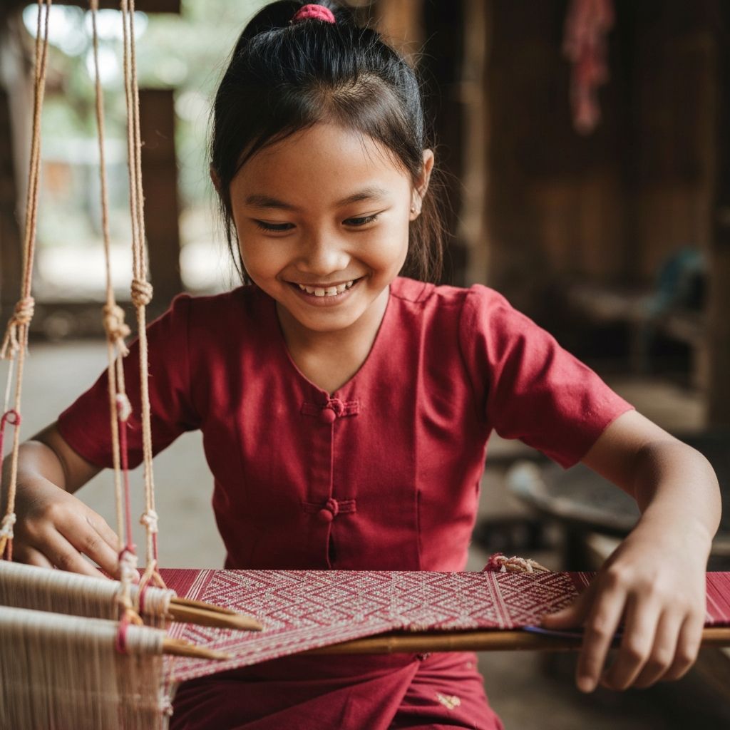 Young girl weaving